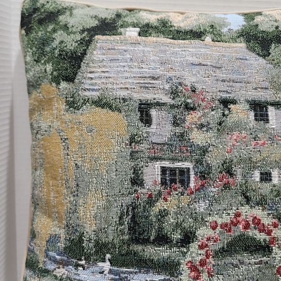 Needlepoint Peaceful Cottage Spring scenery Decorative Pillow square - Picture 6 of 12